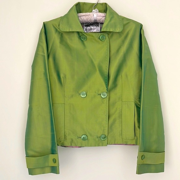 KAI MIRA Women’s Jacket 100% Silk Barbie Style Size M Color Lime/Pink - Picture 2 of 6